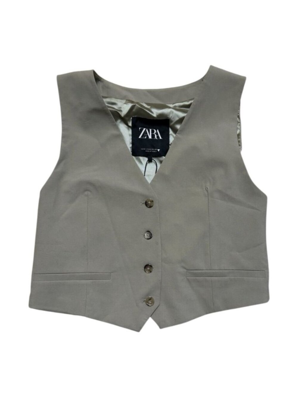 Zara Tailored Button Front Vest Sage Green Sleeveless Waistcoat Medium NWOT